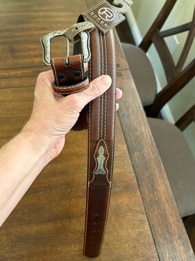 ROPER Buckle Brown Studded Genuine Leather Belt Men Size 34 Western Streetwear